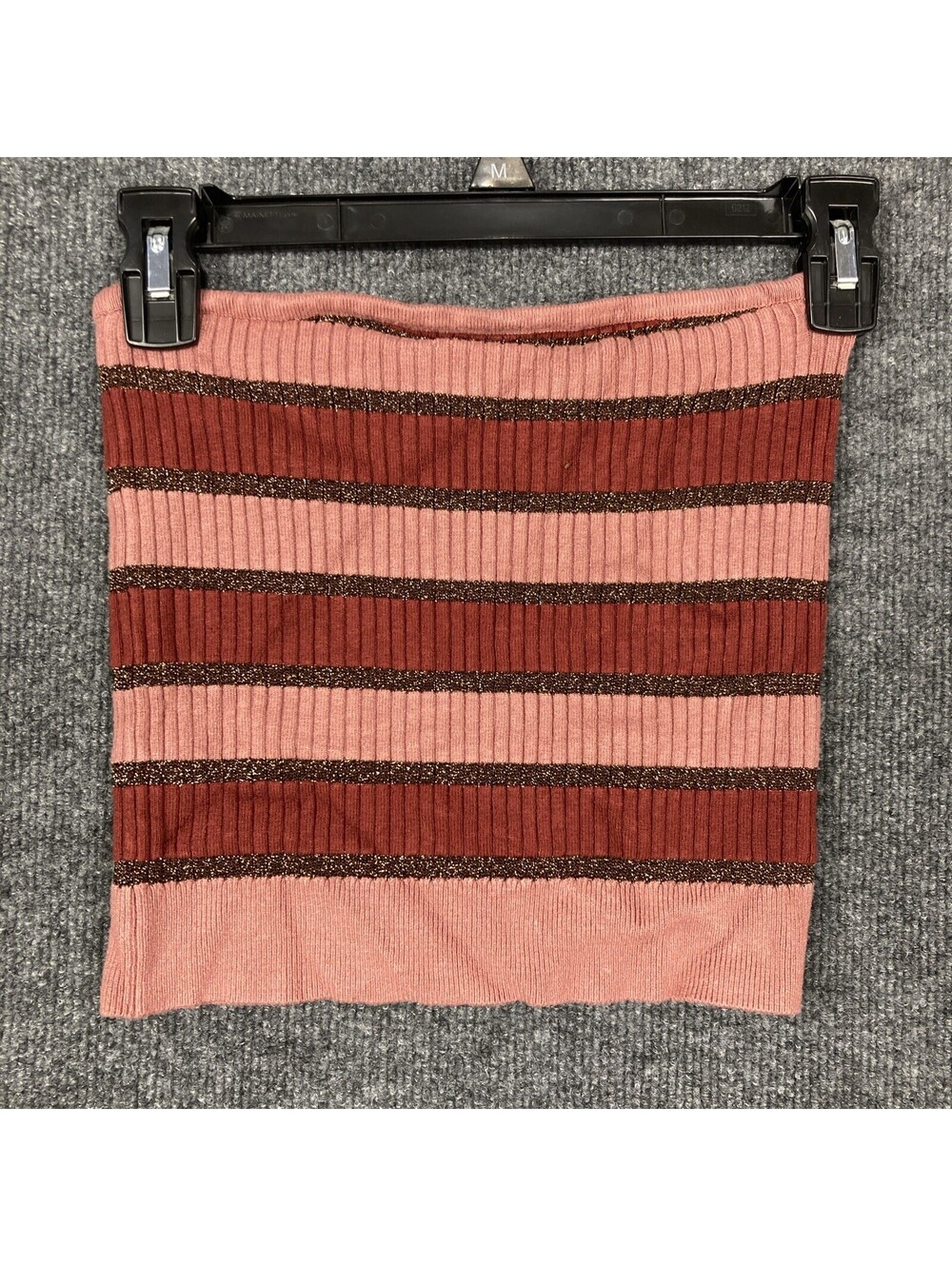 Forever 21 Juniors Medium Mauve Maroon Gold Glitter Striped Ribbed Tube Top EUC